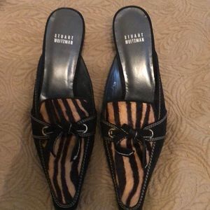 Stuart Weitzman NWT 7 1/2 Slides suede/calf hair